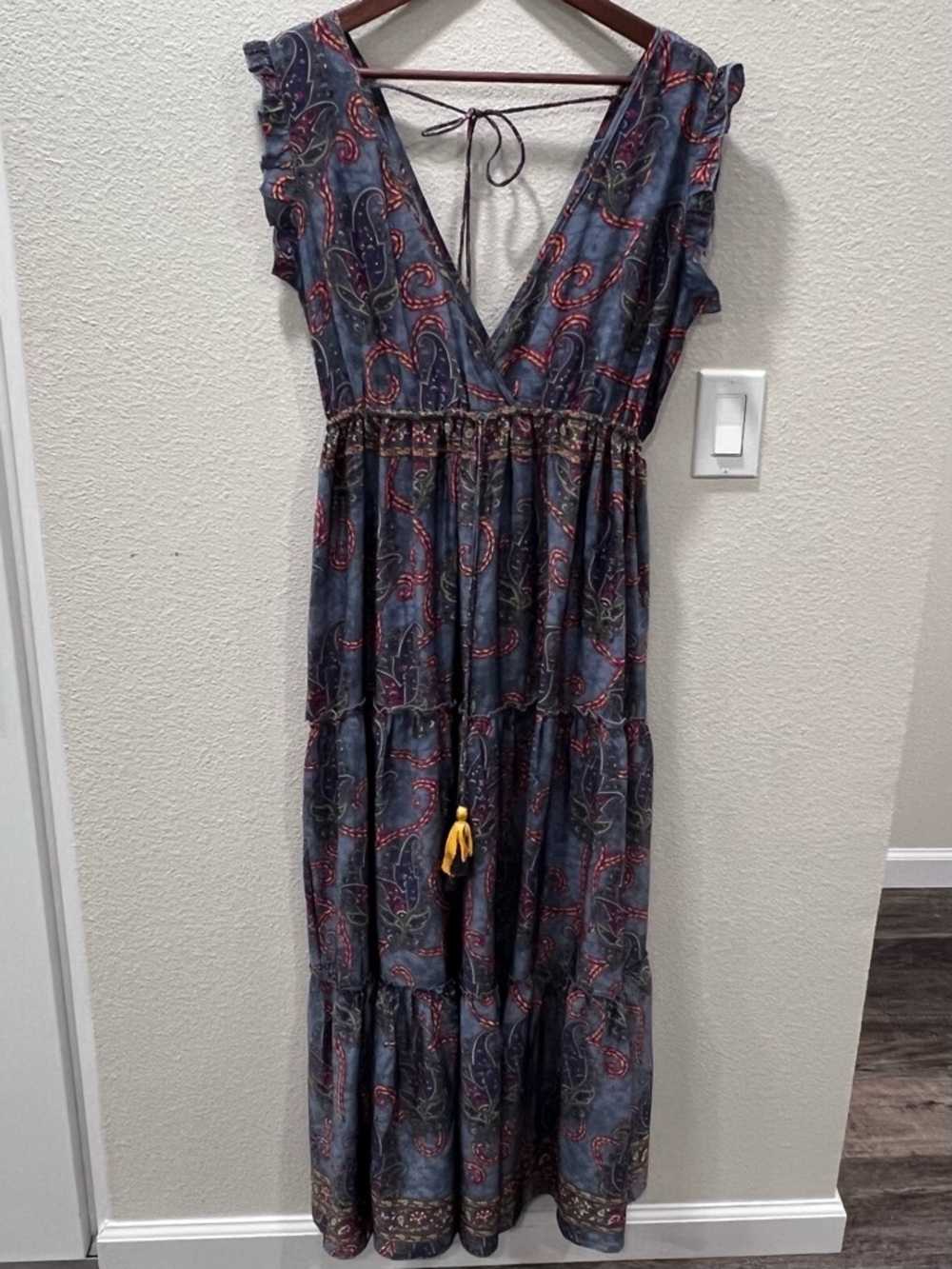 Florencia Silk Maxi Dress Tiered Parsley Floral Print Sleeveless No Size Boho
